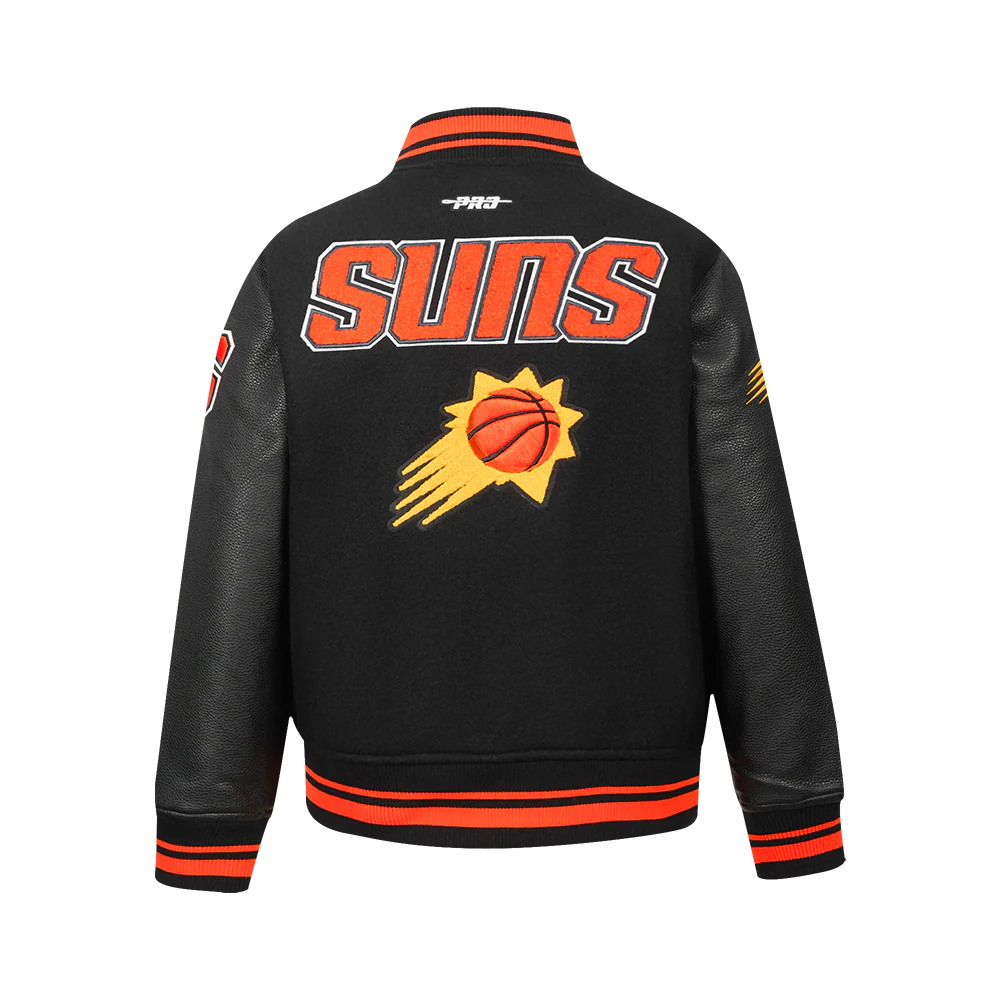 NBA PHOENIX SUNS RETRO CLASSIC BIG BOYS RIB WOOL VARSITY JACKET (BLACK/ORANGE) - Image 3