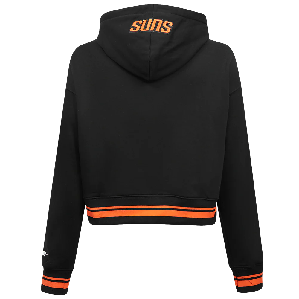 NBA PHOENIX SUNS SCRIPT TAIL WOMEN'S RIB FLEECE CROPPED PULLOVER HOODIE (BLACK/ORANGE) - Image 8