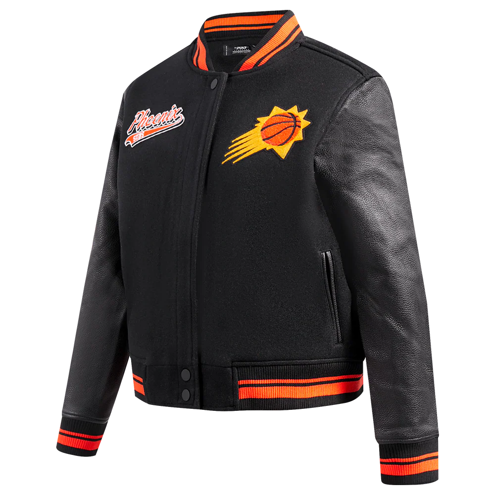 NBA PHOENIX SUNS SCRIPT TAIL WOMEN'S WOOL VARSITY JACKET (BLACK/ORANGE) - Image 2