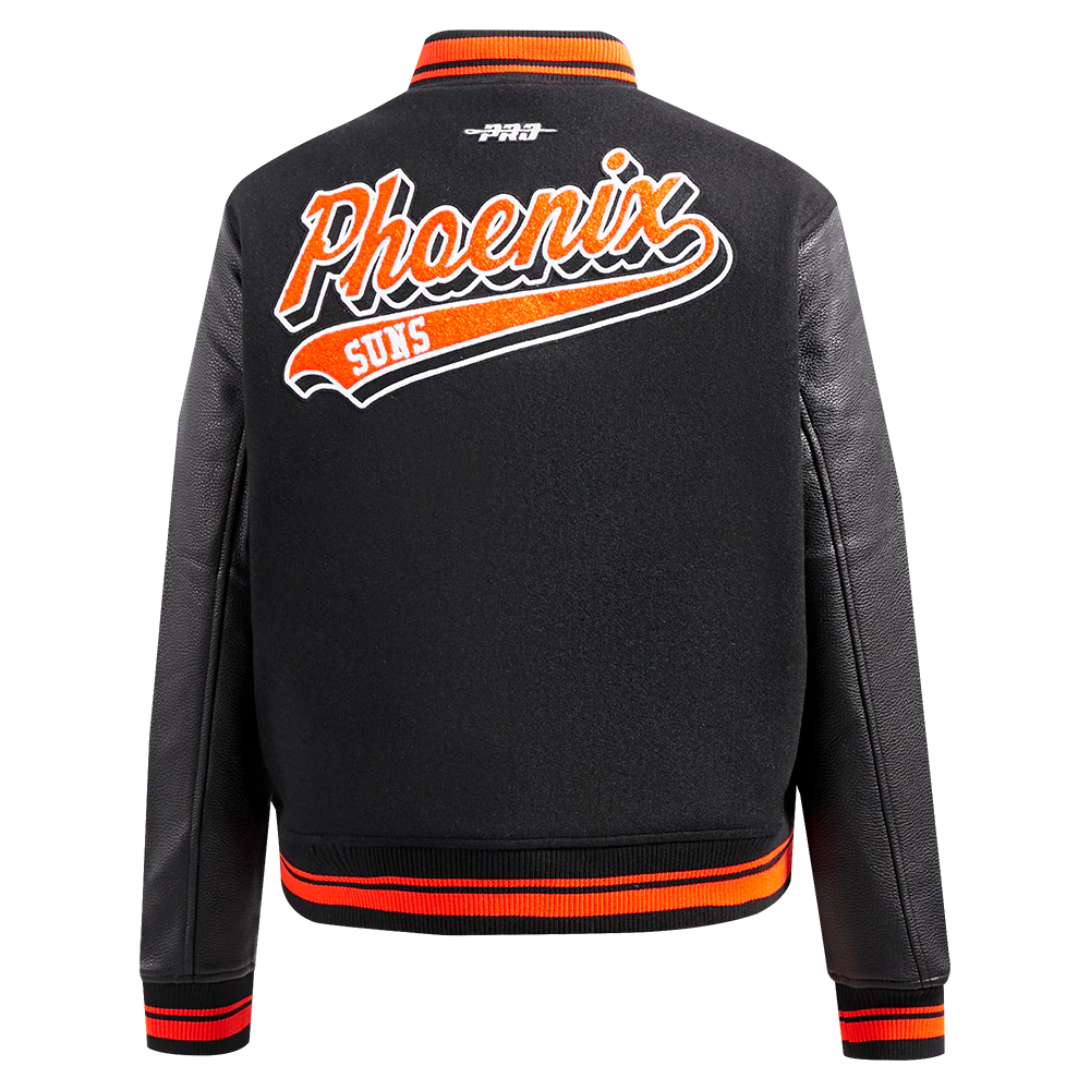 NBA PHOENIX SUNS SCRIPT TAIL WOMEN'S WOOL VARSITY JACKET (BLACK/ORANGE) - Image 3