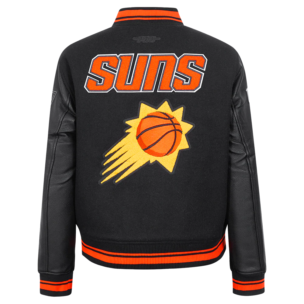 NBA PHOENIX SUNS RETRO CLASSIC WOMEN'S RIB WOOL VARSITY JACKET (BLACK/ORANGE) - Image 3