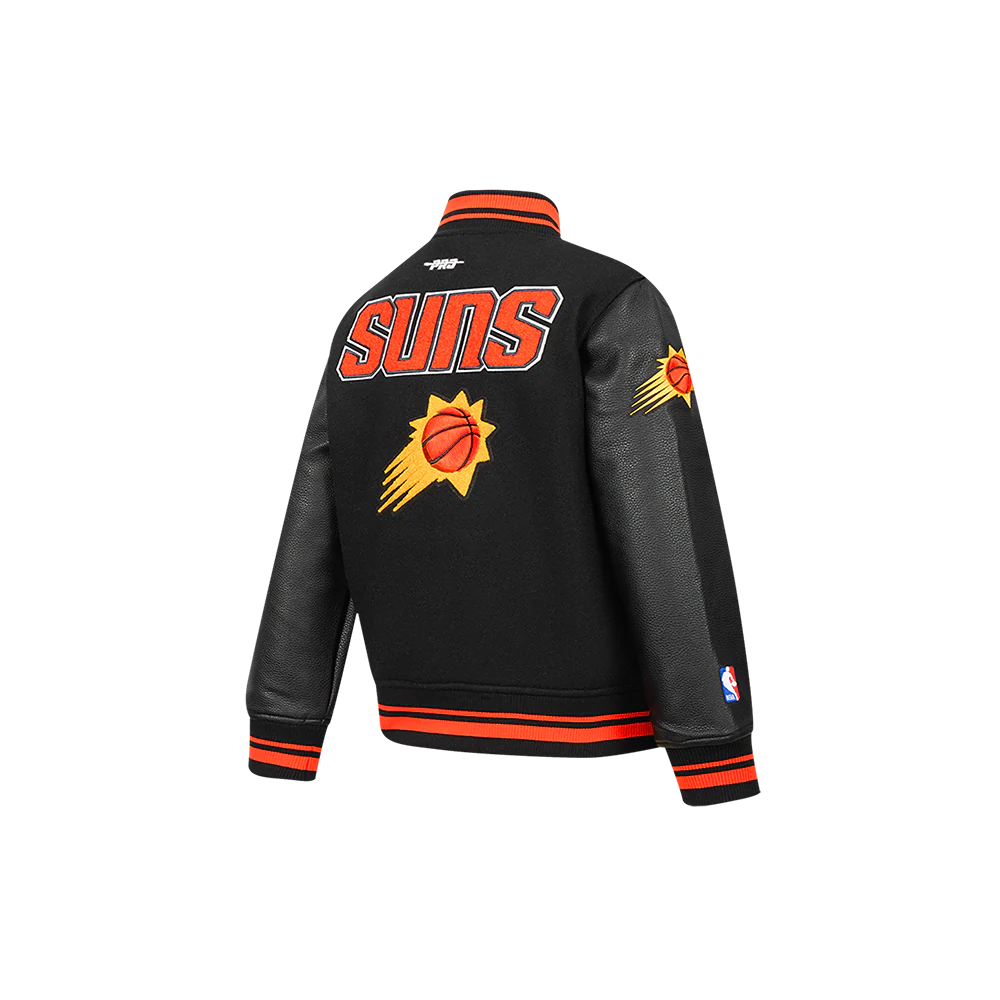 NBA PHOENIX SUNS RETRO CLASSIC LITTLE BOYS RIB WOOL VARSITY JACKET (BLACK/ORANGE) - Image 4