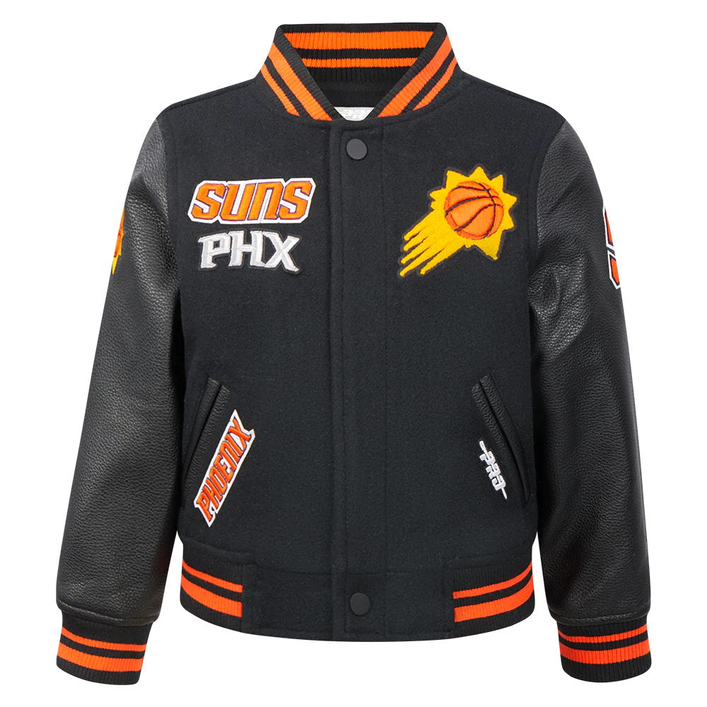 NBA PHOENIX SUNS RETRO CLASSIC TODDLER BOYS RIB WOOL VARSITY JACKET (BLACK/ORANGE)
