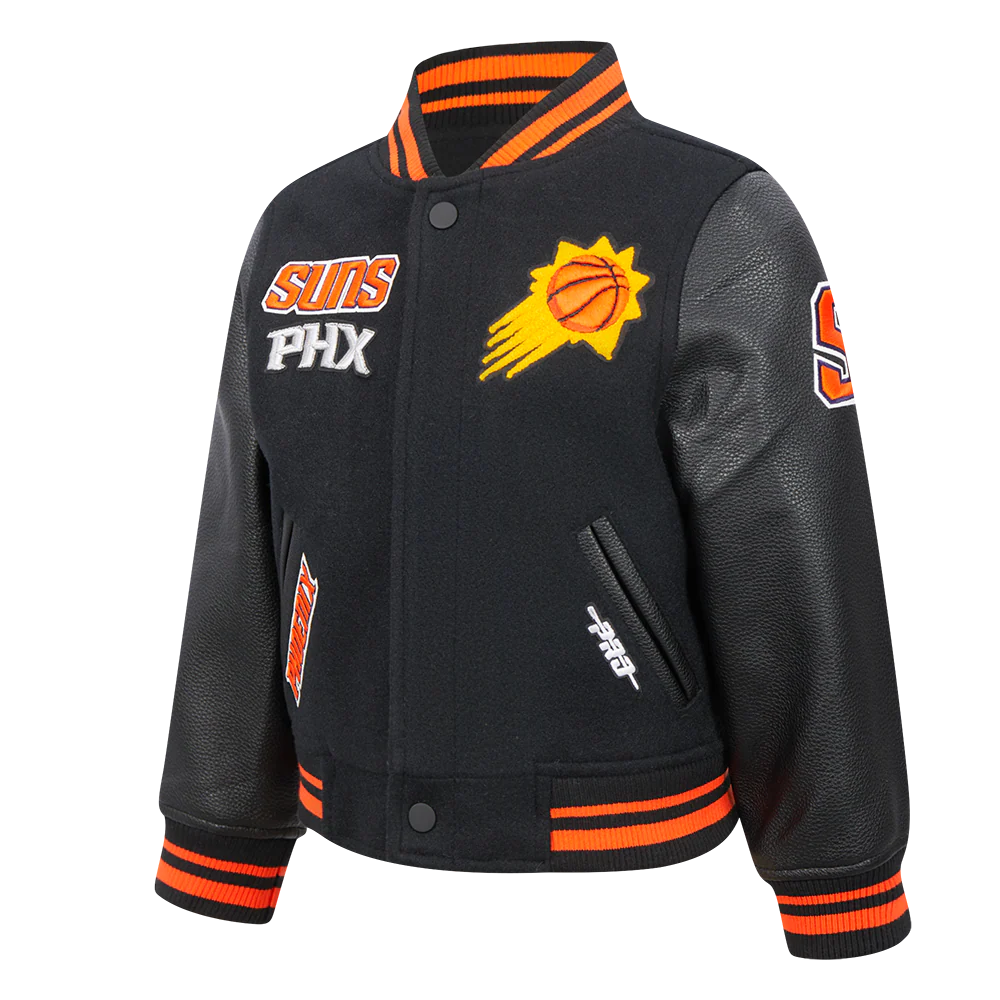 NBA PHOENIX SUNS RETRO CLASSIC TODDLER BOYS RIB WOOL VARSITY JACKET (BLACK/ORANGE) - Image 2