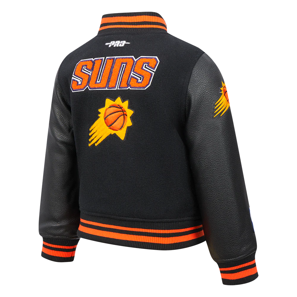 NBA PHOENIX SUNS RETRO CLASSIC TODDLER BOYS RIB WOOL VARSITY JACKET (BLACK/ORANGE) - Image 4