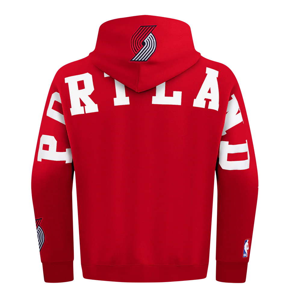 NBA PORTLAND TRAIL BLAZERS WINGSPAN MEN'S DROP SHOULDER FLC PO HOODI (RED) - Image 5