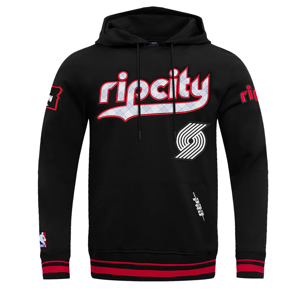 NBA PORTLAND TRAIL BLAZERS CITY EDITION 24-25 MEN'S RIB FLEECE PULLOVER HOODIE (BLACK/RED/BLACK)
