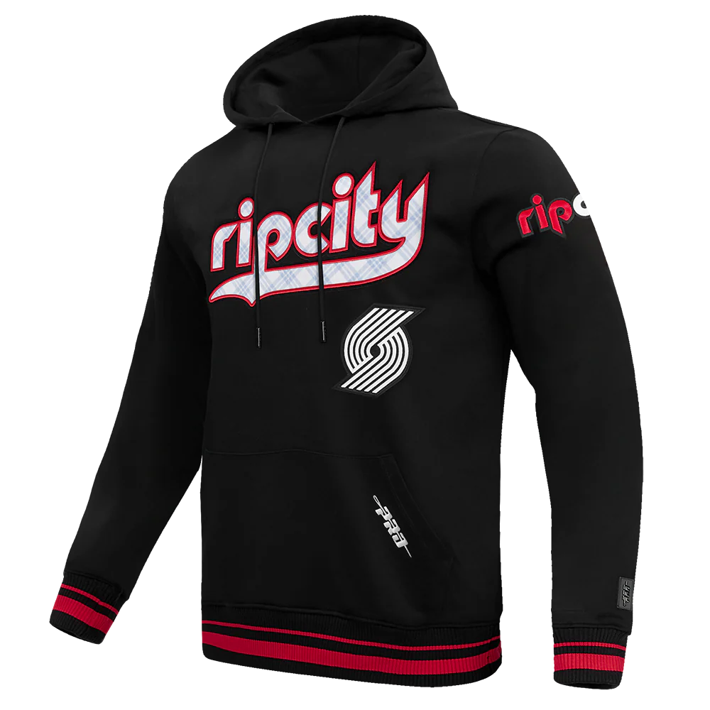 NBA PORTLAND TRAIL BLAZERS CITY EDITION 24-25 MEN'S RIB FLEECE PULLOVER HOODIE (BLACK/RED/BLACK) - Image 2