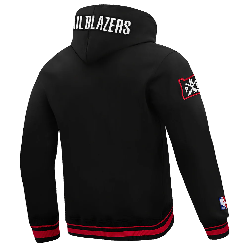 NBA PORTLAND TRAIL BLAZERS CITY EDITION 24-25 MEN'S RIB FLEECE PULLOVER HOODIE (BLACK/RED/BLACK) - Image 4