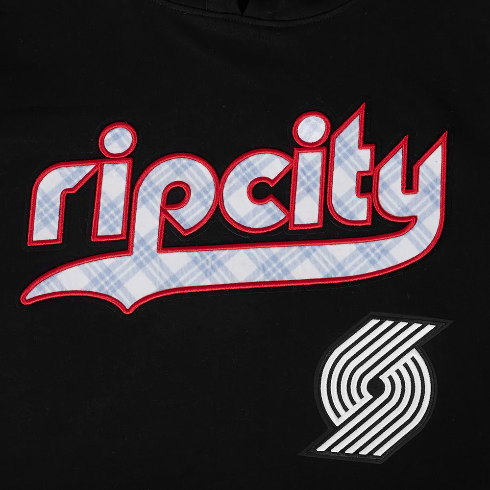 NBA PORTLAND TRAIL BLAZERS CITY EDITION 24-25 MEN'S RIB FLEECE PULLOVER HOODIE (BLACK/RED/BLACK) - Image 7