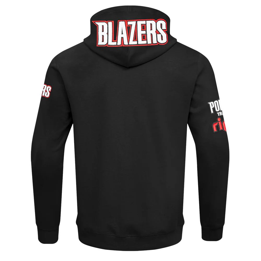 NBA PORTLAND TRAIL BLAZERS CLASSIC CHENILLE MEN'S FULL ZIP HOODIE (BLACK) - Image 3