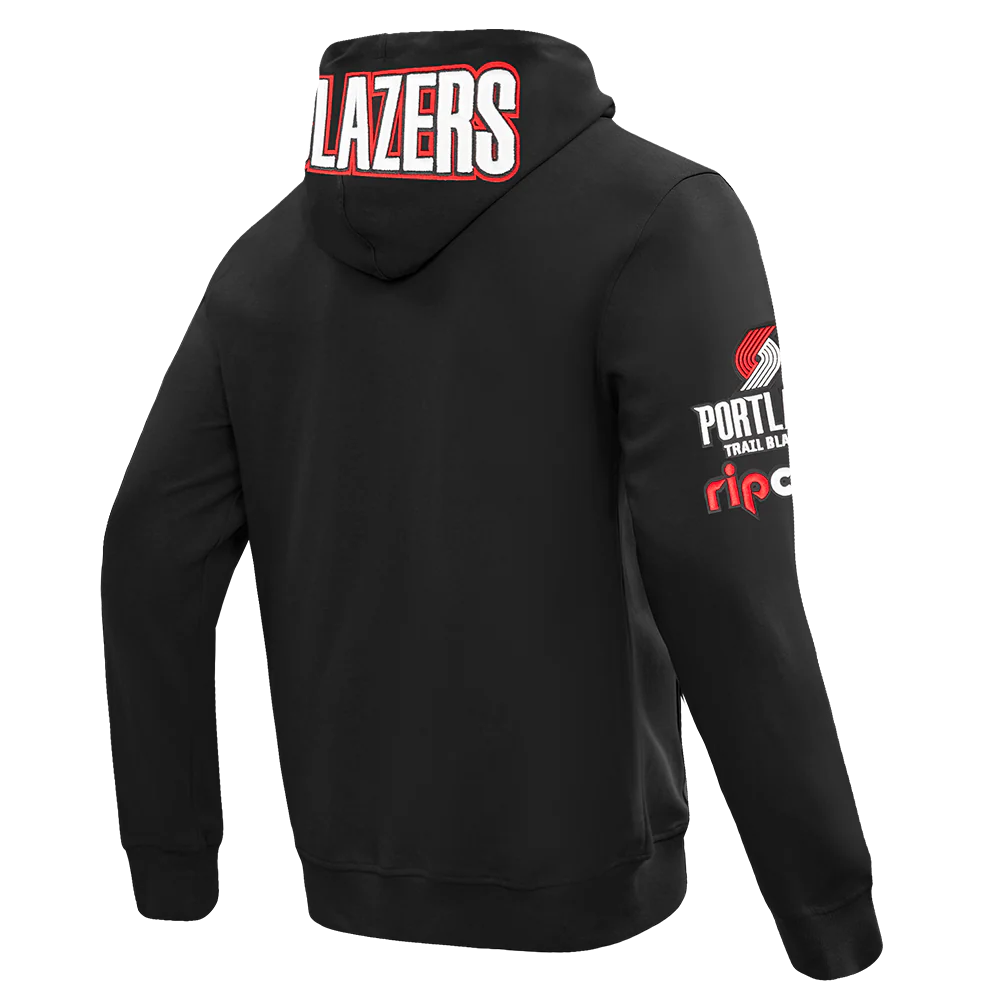 NBA PORTLAND TRAIL BLAZERS CLASSIC CHENILLE MEN'S FULL ZIP HOODIE (BLACK) - Image 4