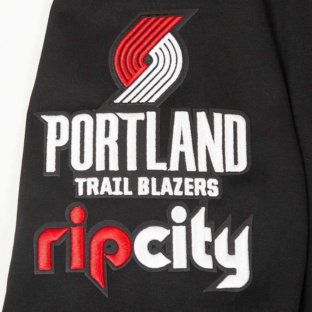 NBA PORTLAND TRAIL BLAZERS CLASSIC CHENILLE MEN'S FULL ZIP HOODIE (BLACK) - Image 8