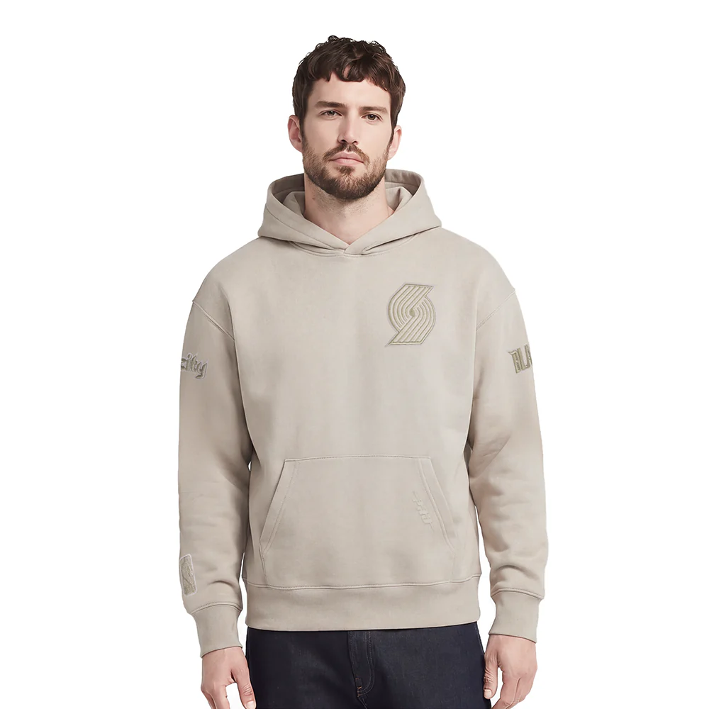 NBA PORTLAND TRAIL BLAZERS NEUTRAL MEN'S DROP SHOULDER FLC PO HOODIE (TAUPE)