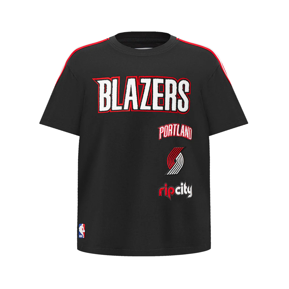 NBA PORTLAND TRAIL BLAZERS RETRO CLASSIC SINGLE JERSEY BIG BOYS SINGLE JERSEY TAPING TEE (BLACK/RED)
