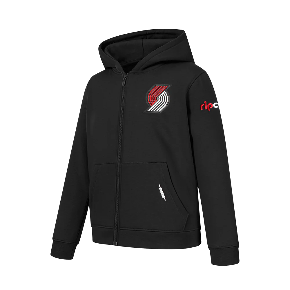NBA PORTLAND TRAIL BLAZERS CLASSIC BIG BOY'S FLC FZ PO HOODIE (BLACK) - Image 2