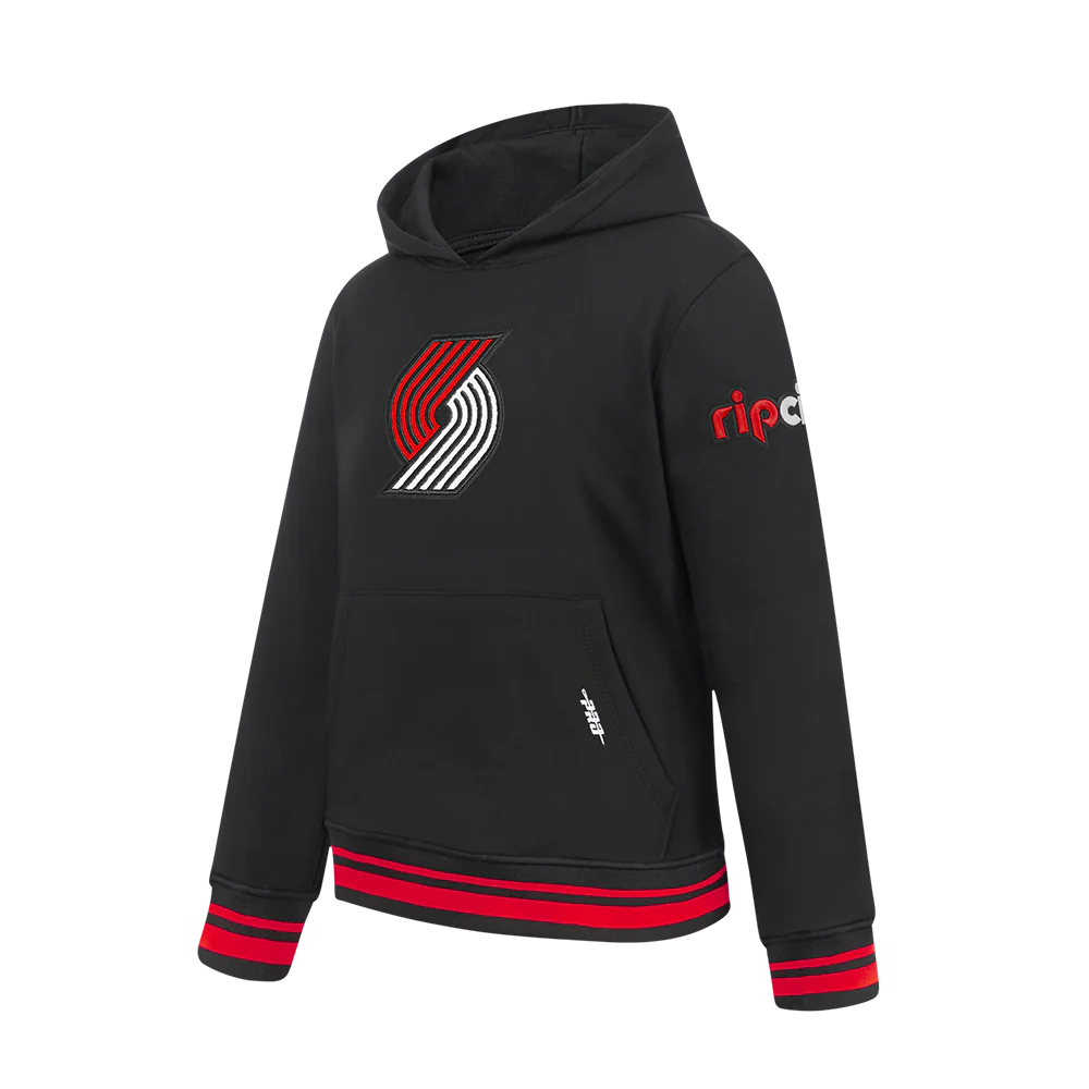 NBA PORTLAND TRAIL BLAZERS RETRO CLASSIC BIG BOY'S RIB FLC PO HOODIE (BLACK/RED/BLACK) - Image 2
