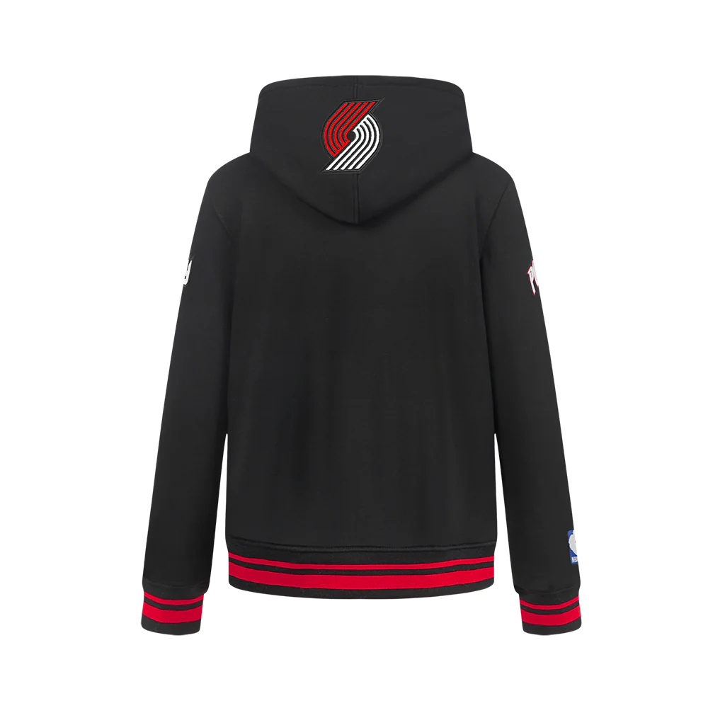 NBA PORTLAND TRAIL BLAZERS RETRO CLASSIC BIG BOY'S RIB FLC PO HOODIE (BLACK/RED/BLACK) - Image 3