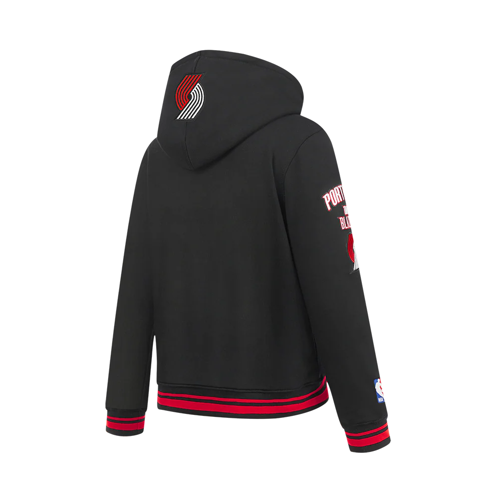 NBA PORTLAND TRAIL BLAZERS RETRO CLASSIC BIG BOY'S RIB FLC PO HOODIE (BLACK/RED/BLACK) - Image 4