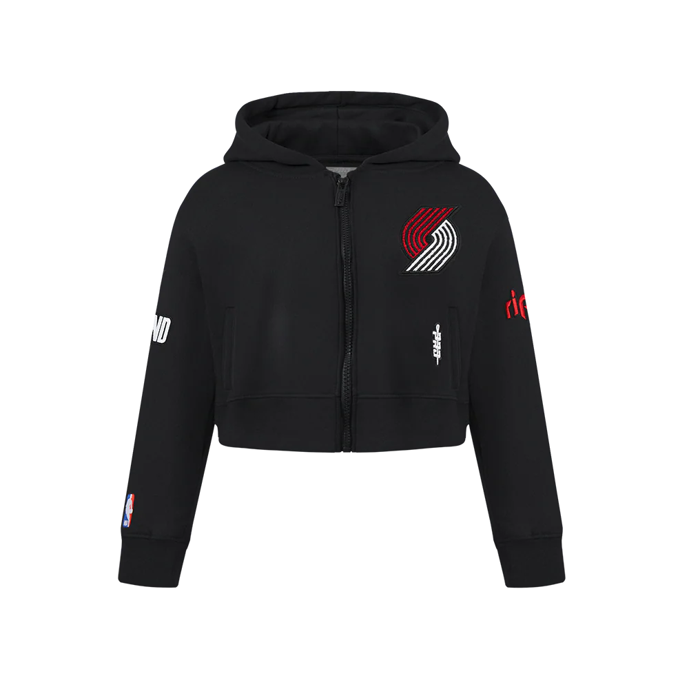 NBA PORTLAND TRAIL BLAZERS CLASSIC BIG GIRLS FLEECE FULL ZIP HOODIE (BLACK)