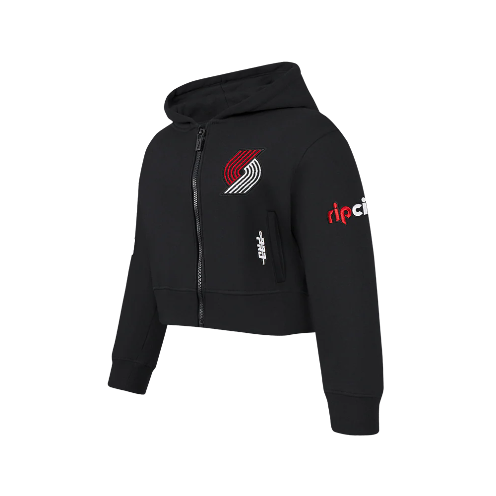 NBA PORTLAND TRAIL BLAZERS CLASSIC BIG GIRLS FLEECE FULL ZIP HOODIE (BLACK) - Image 2