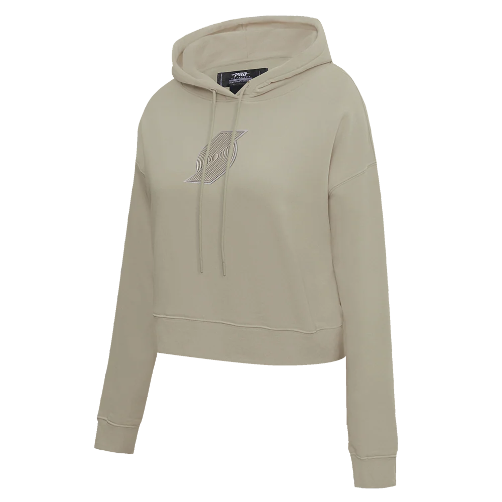 NBA PORTLAND TRAIL BLAZERS NEURAL WOMEN'S CROPPED FLC PO HOODIE (TAUPE) - Image 2