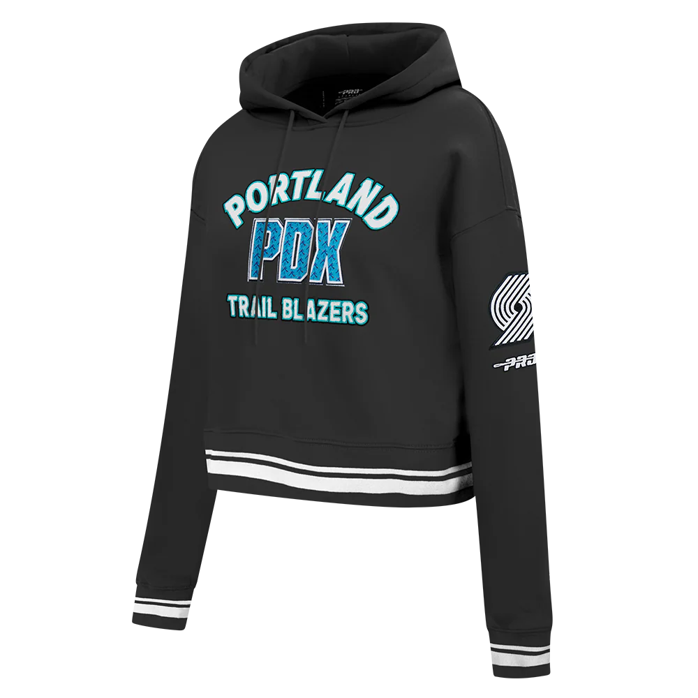 NBA PORTLAND TRAIL BLAZERS CITY EDITION 25-26 WOMEN'S RIB FLC CROPPED PO HOODIE (BLACK) - Image 3