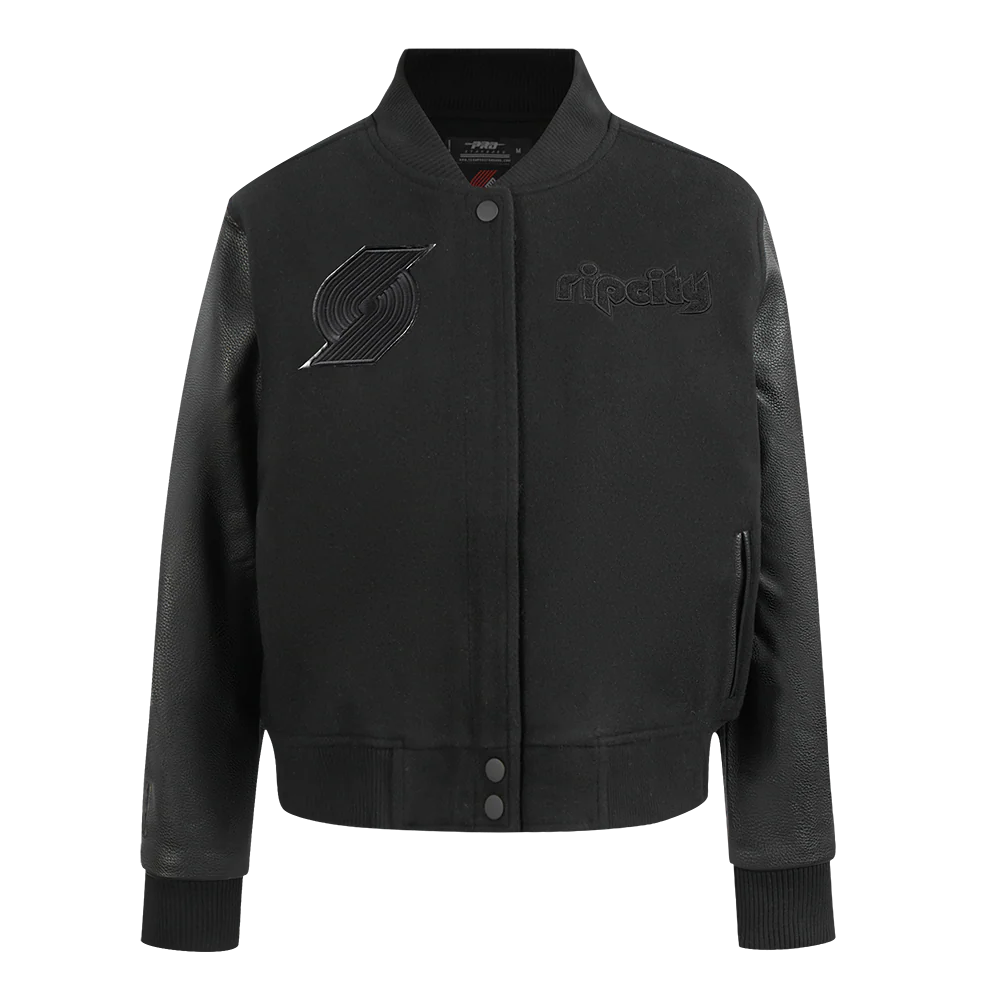 NBA PORTLAND TRAIL BLAZERS TRIPLE BLACK WOMEN'S WOOL VARSITY JACKET (TRIPLE BLACK)
