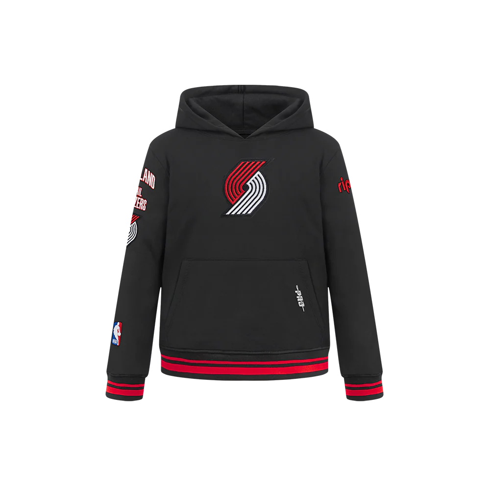NBA PORTLAND TRAIL BLAZERS RETRO CLASSIC LITTLE BOYS RIB FLEECE PULLOVER HOODIE (BLACK/RED/BLACK)