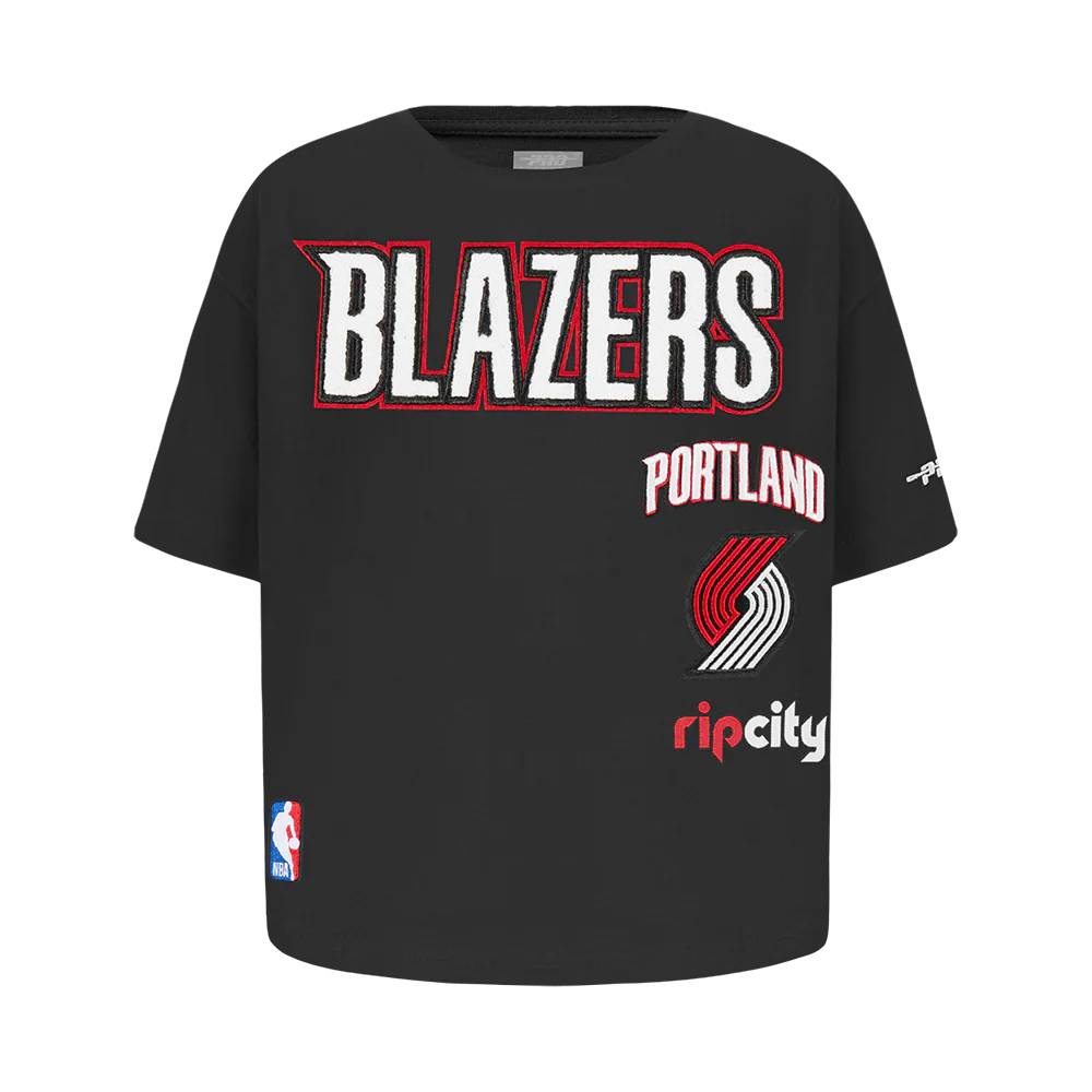 NBA PORTLAND TRAIL BLAZERS RETRO CLASSIC LITTLE GIRLS SHORT SLEEVE BOXY TEE (BLACK)