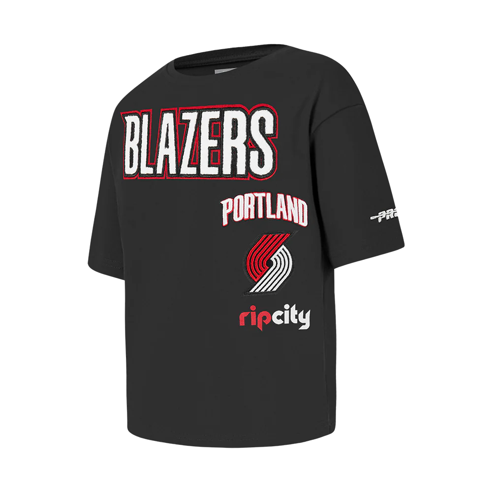 NBA PORTLAND TRAIL BLAZERS RETRO CLASSIC LITTLE GIRLS SHORT SLEEVE BOXY TEE (BLACK) - Image 2