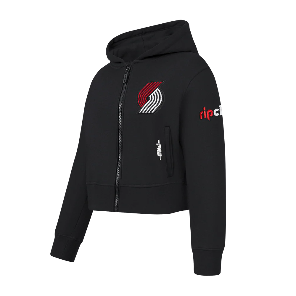 NBA PORTLAND TRAIL BLAZERS CLASSIC LITTLE GIRLS FLEECE FULL ZIP HOODIE (BLACK) - Image 2