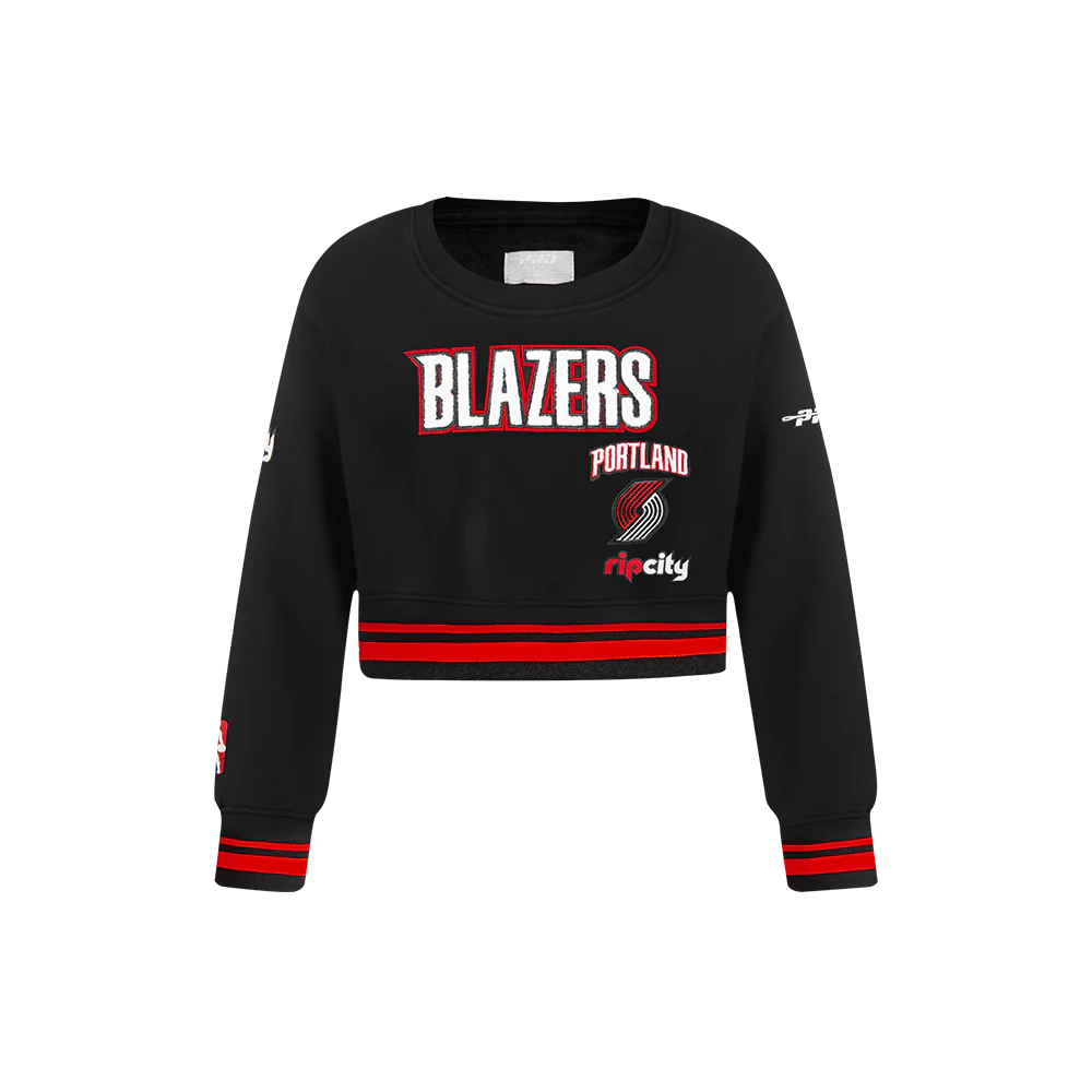NBA PULLOVERRTLAND TRAIL BLAZERS RETRO CLASSIC LITTLE GIRLS RIB FLEECE CREWNECK (BLACK/RED/BLACK)