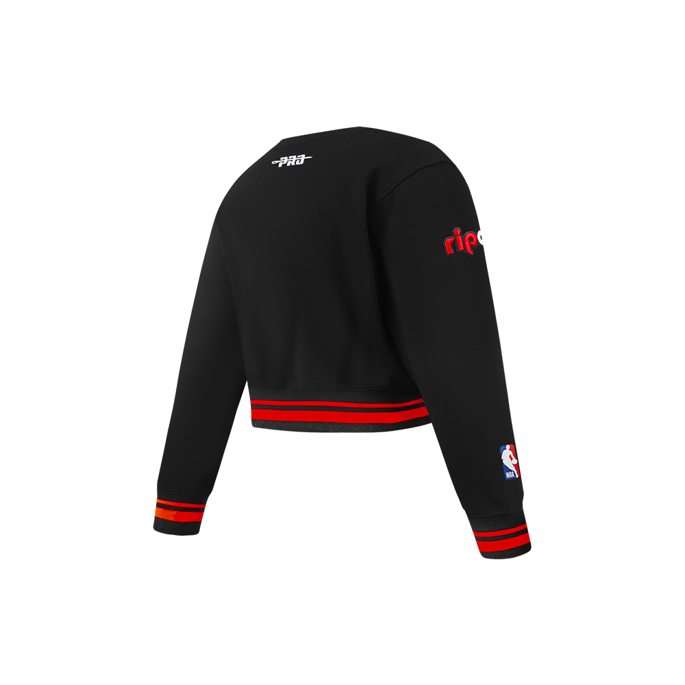 NBA PULLOVERRTLAND TRAIL BLAZERS RETRO CLASSIC LITTLE GIRLS RIB FLEECE CREWNECK (BLACK/RED/BLACK) - Image 4