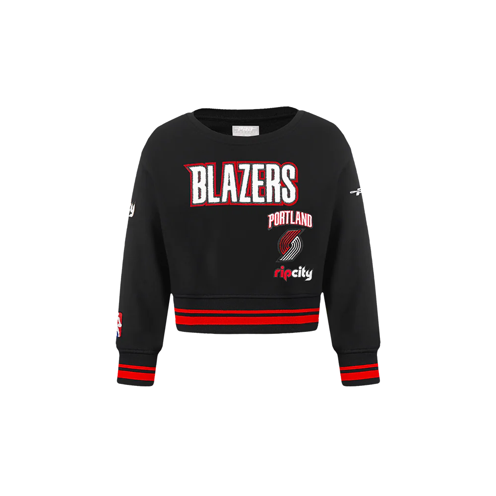 NBA PORTLAND TRAIL BLAZERS RETRO CLASSIC TODDLER GIRLS RIB FLEECE CREWNECK (BLACK/RED/BLACK)