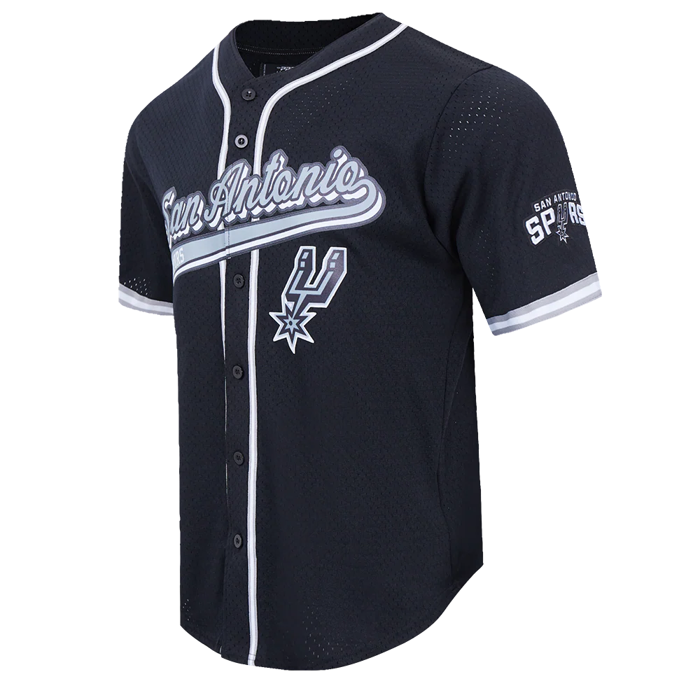 NBA SAN ANTONIO SPURS SCRIPT TAIL MEN'S MESH BUTTON DOWN SHIRT (BLACK/GRAY) - Image 2
