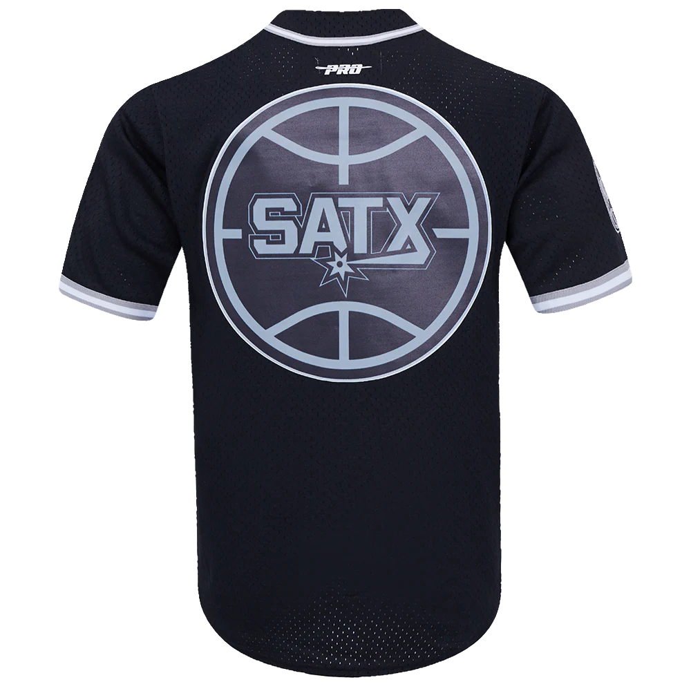 NBA SAN ANTONIO SPURS SCRIPT TAIL MEN'S MESH BUTTON DOWN SHIRT (BLACK/GRAY) - Image 3