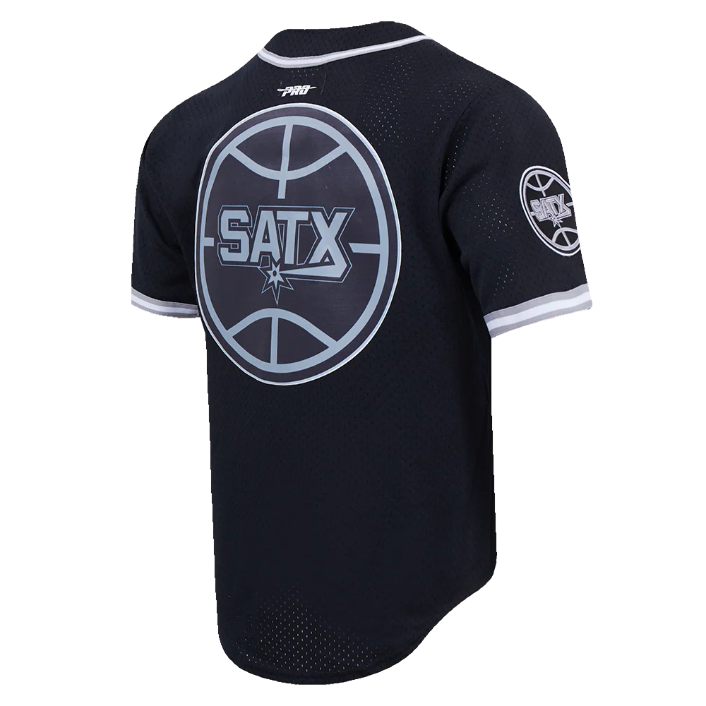 NBA SAN ANTONIO SPURS SCRIPT TAIL MEN'S MESH BUTTON DOWN SHIRT (BLACK/GRAY) - Image 4