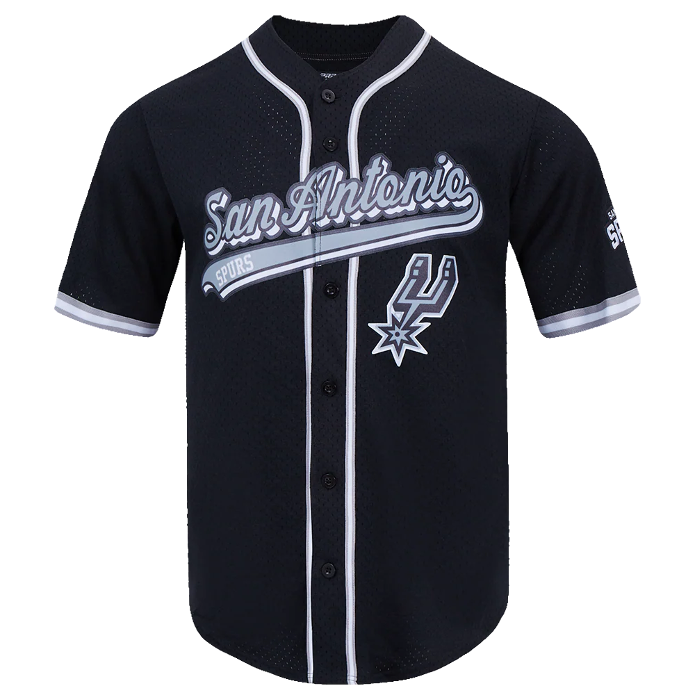 NBA SAN ANTONIO SPURS SCRIPT TAIL MEN'S MESH BUTTON DOWN SHIRT (BLACK/GRAY) - Image 9