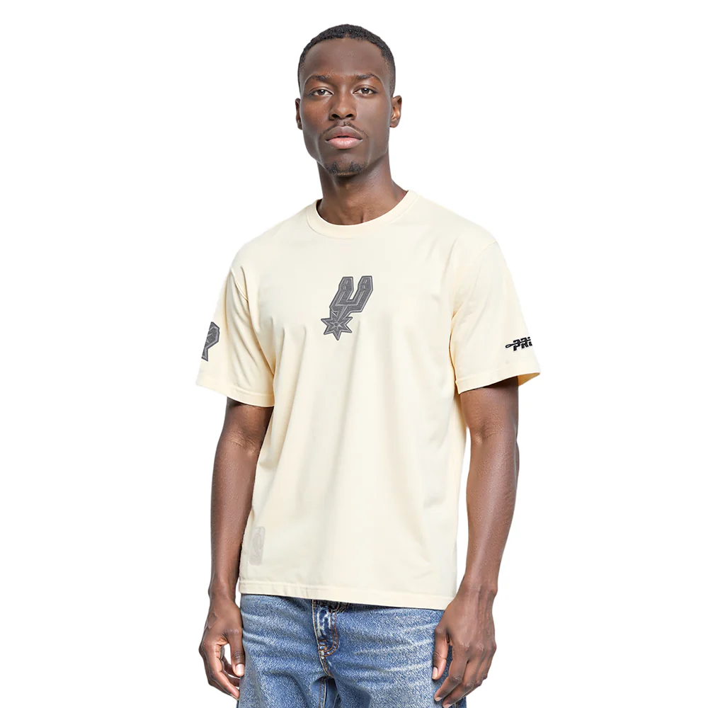 NBA SAN ANTONIO SPURS REVERSE FRENCH TERRY MEN'S CJ DROP SHOULDER TEE (EGGSHELL)