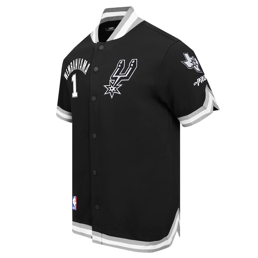 NBA SAN ANTONIO SPURS VICTOR WEMBANYAMA #1 CLASSIC PNN MEN'S DOUBLE KNIT JACKET (BLACK/GRAY) - Image 2