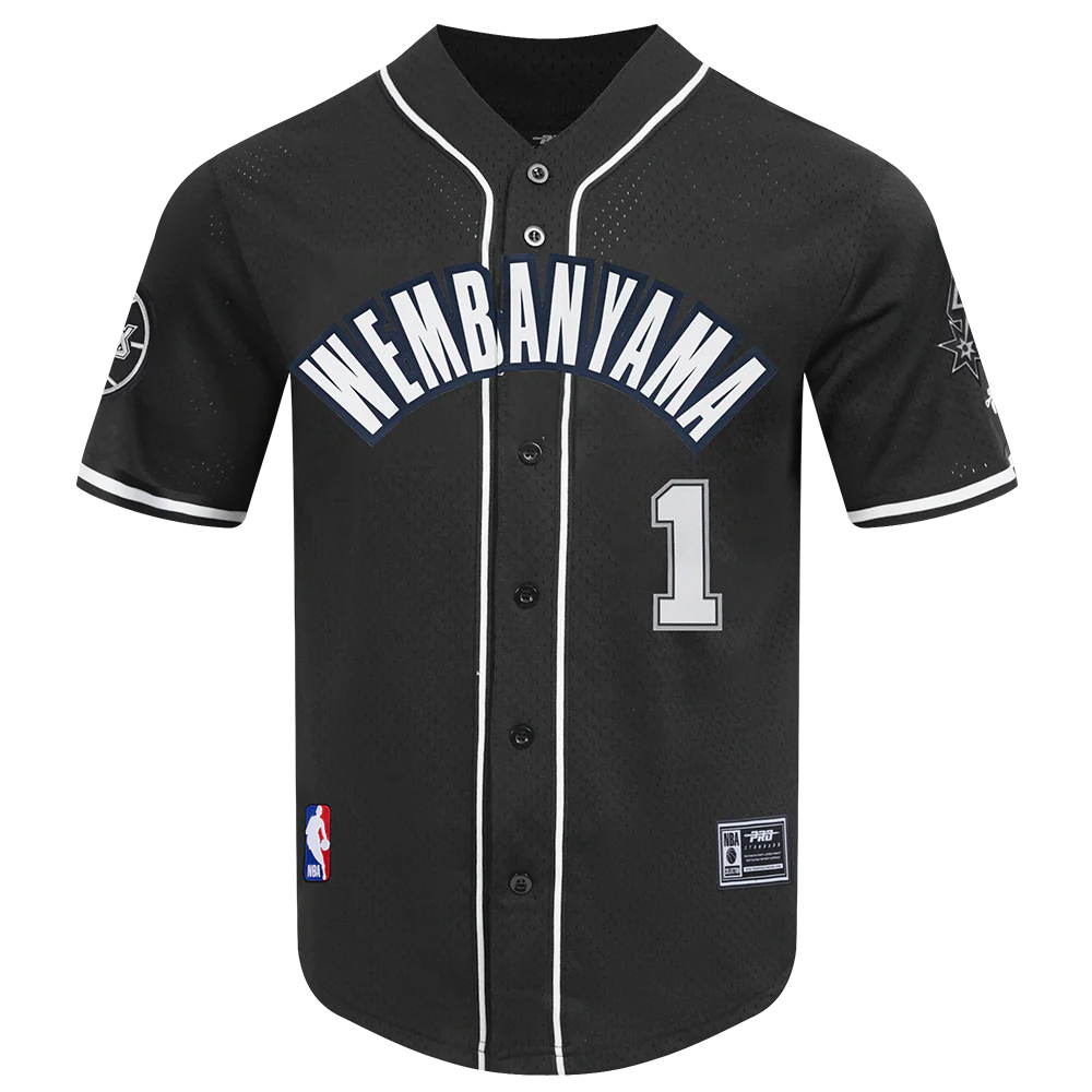 NBA SAN ANTONIO SPURS VICTOR WEMBANYAMA #1 CLASSIC MESH PNN MEN'S MESH BUTTON DOWN SHIRT (BLACK)
