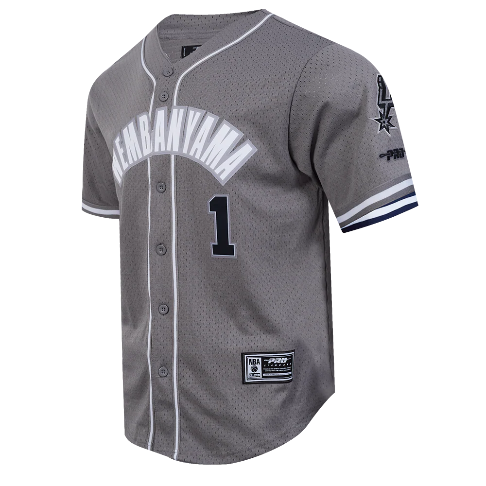 NBA SAN ANTONIO SPURS VICTOR WEMBANYAMA #1 CLASSIC MESH PNN MEN'S MESH BUTTON DOWN SHIRT (GRAY) - Image 2