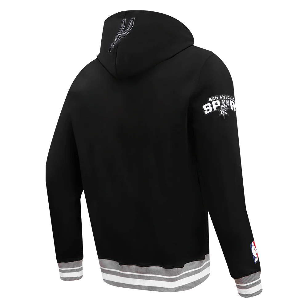 NBA SAN ANTONIO SPURS SCRIPT TAIL MEN'S RIB FLEECE PULLOVER HOODIE (BLACK/GRAY) - Image 3
