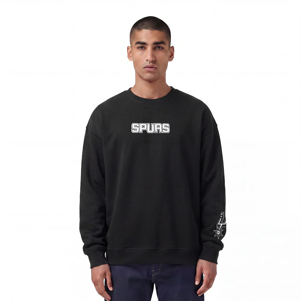 NBA SAN ANTONIO SPURS WINGSPAN MEN'S DROP SHOULDER FLEECE CREWNECK (BLACK) - Image 2