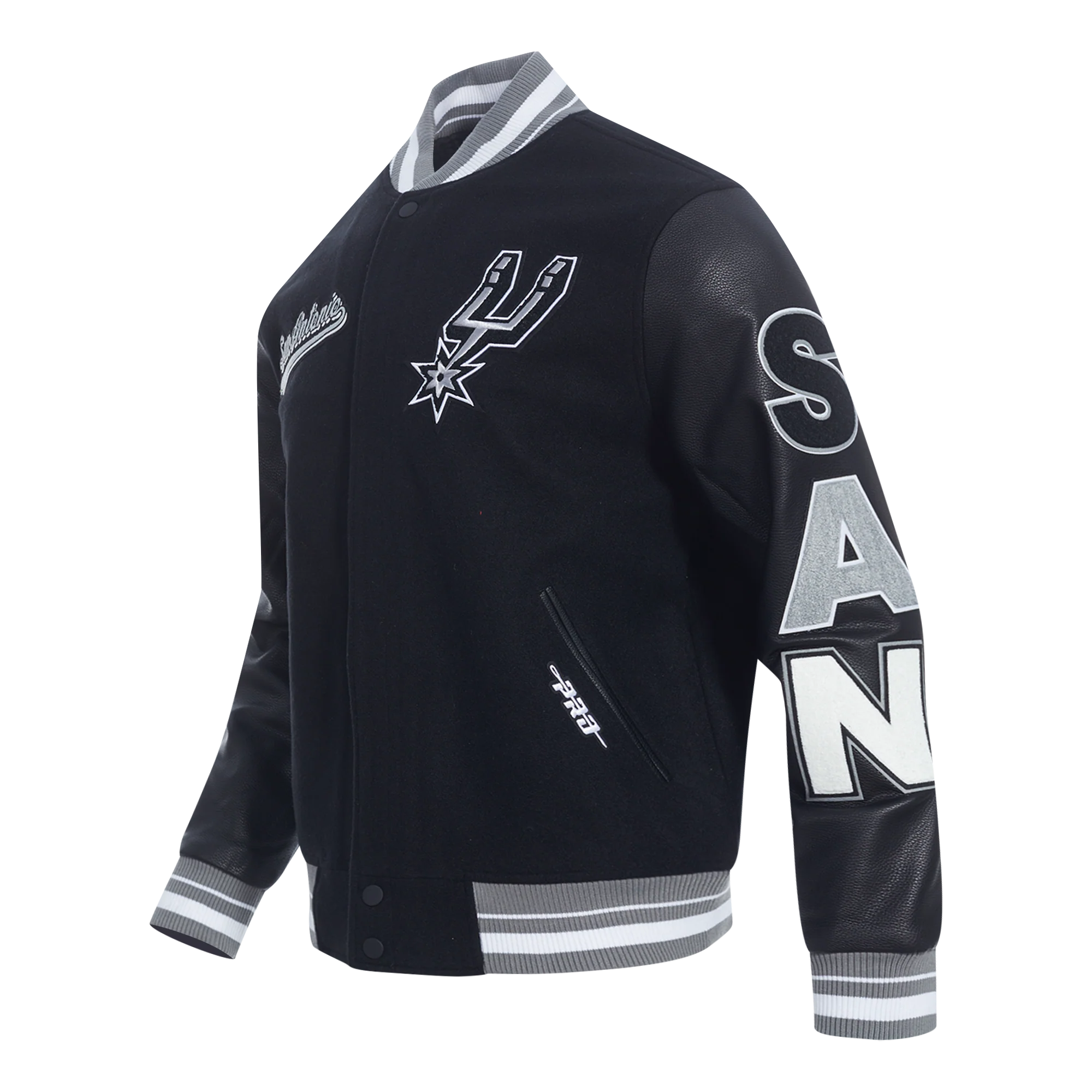 NBA SAN ANTONIO SPURS SCRIPT TAIL MEN'S RIB WOOL VARSITY (BLACK/GRAY) - Image 2
