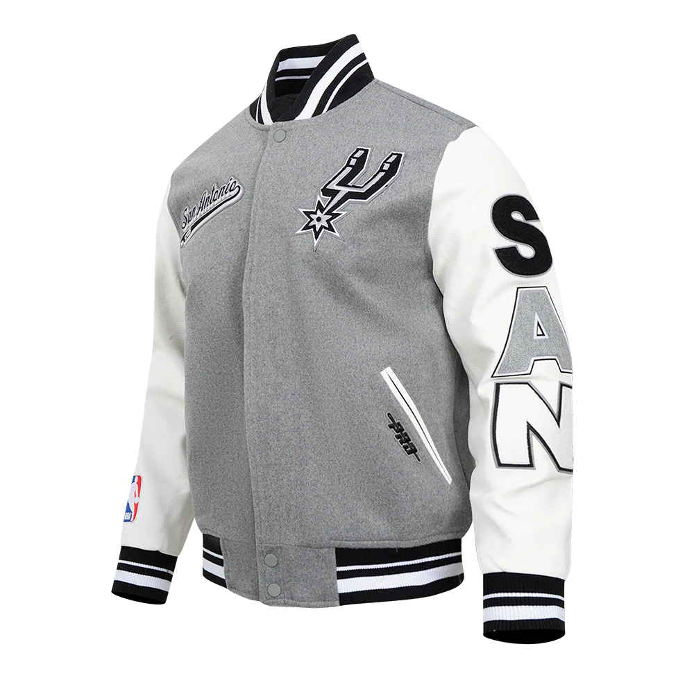 NBA SAN ANTONIO SPURS SCRIPT TAIL MEN'S RIB WOOL VARSITY (HEATHER GREY/WHITE/BLACK) - Image 2