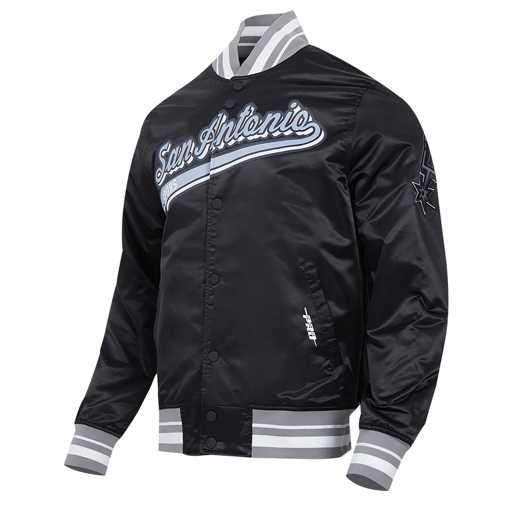 NBA SAN ANTONIO SPURS SCRIPT TAIL MEN'S SATIN JACKET (BLACK/GRAY) - Image 2