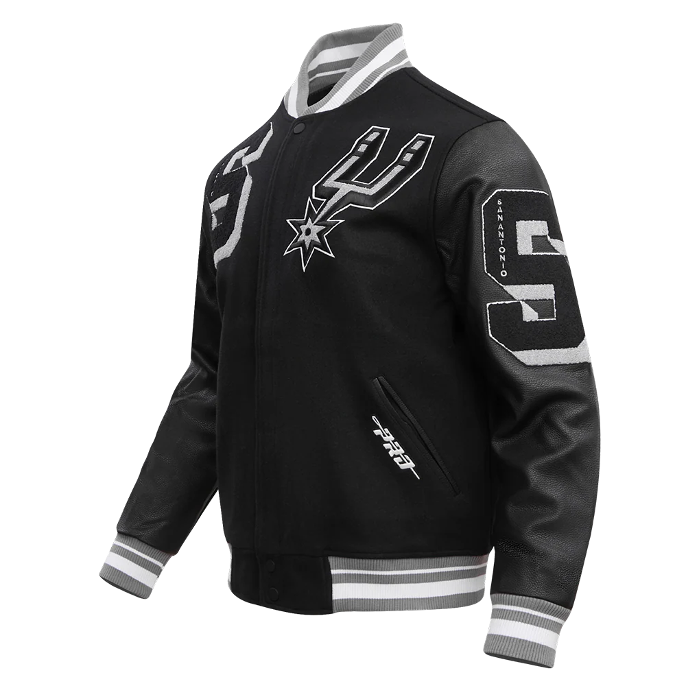 NBA SAN ANTONIO SPURS MASHUP MEN'S RIB WOOL VARSITY JACKET (BLACK/GRAY) - Image 4