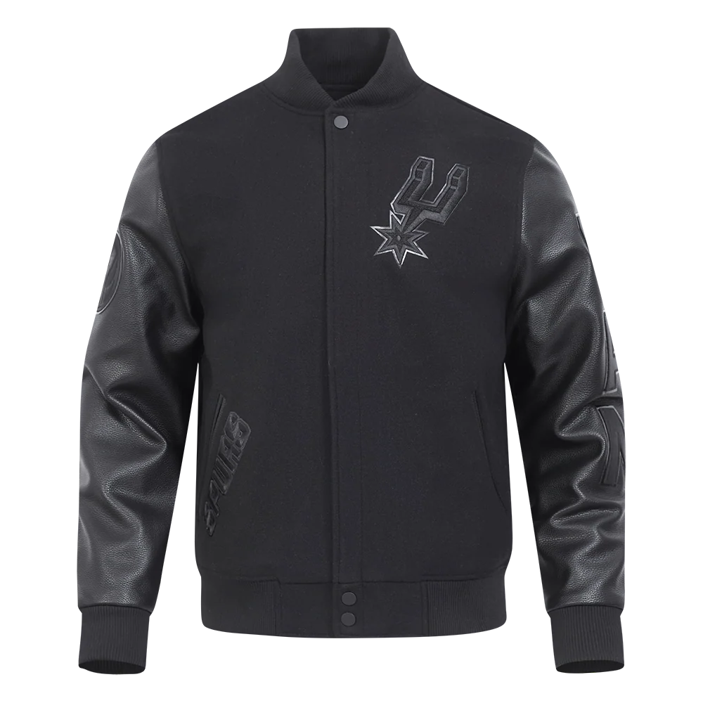 NBA SAN ANTONIO SPURS TRIPLE BLACK MEN'S WOOL VARSITY JACKET (TRIPLE BLACK MEN'S) - Image 3
